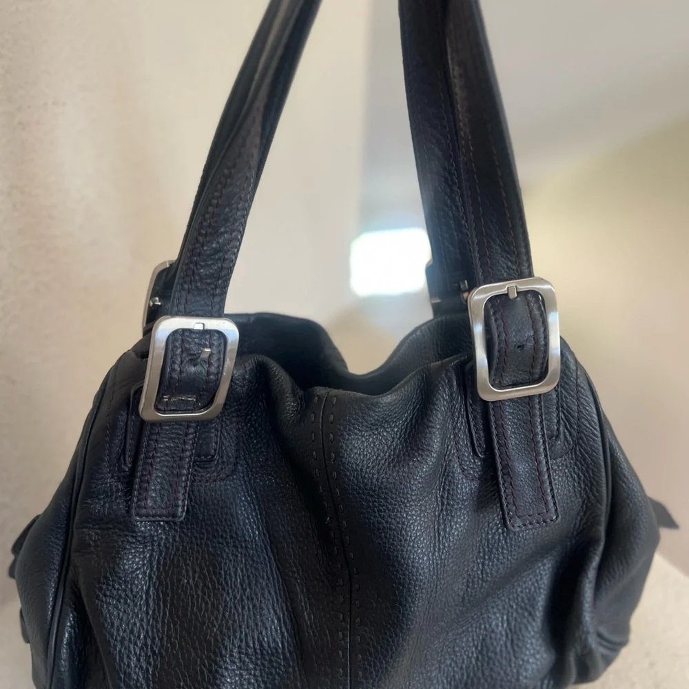 Cole Haan Black Pebble Leather Hobo Satchel work Bag large compartments